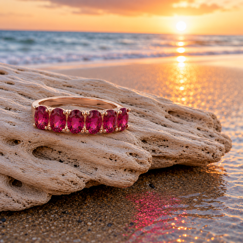 Natural Pink Garnet Band Ring 3x5mm Oval Cut | 925 Sterling Silver | Phimsera