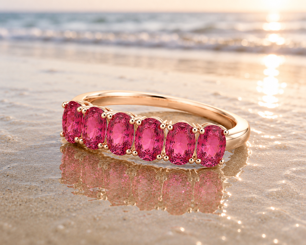 Natural Pink Garnet Band Ring 3x5mm Oval Cut | 925 Sterling Silver | Phimsera
