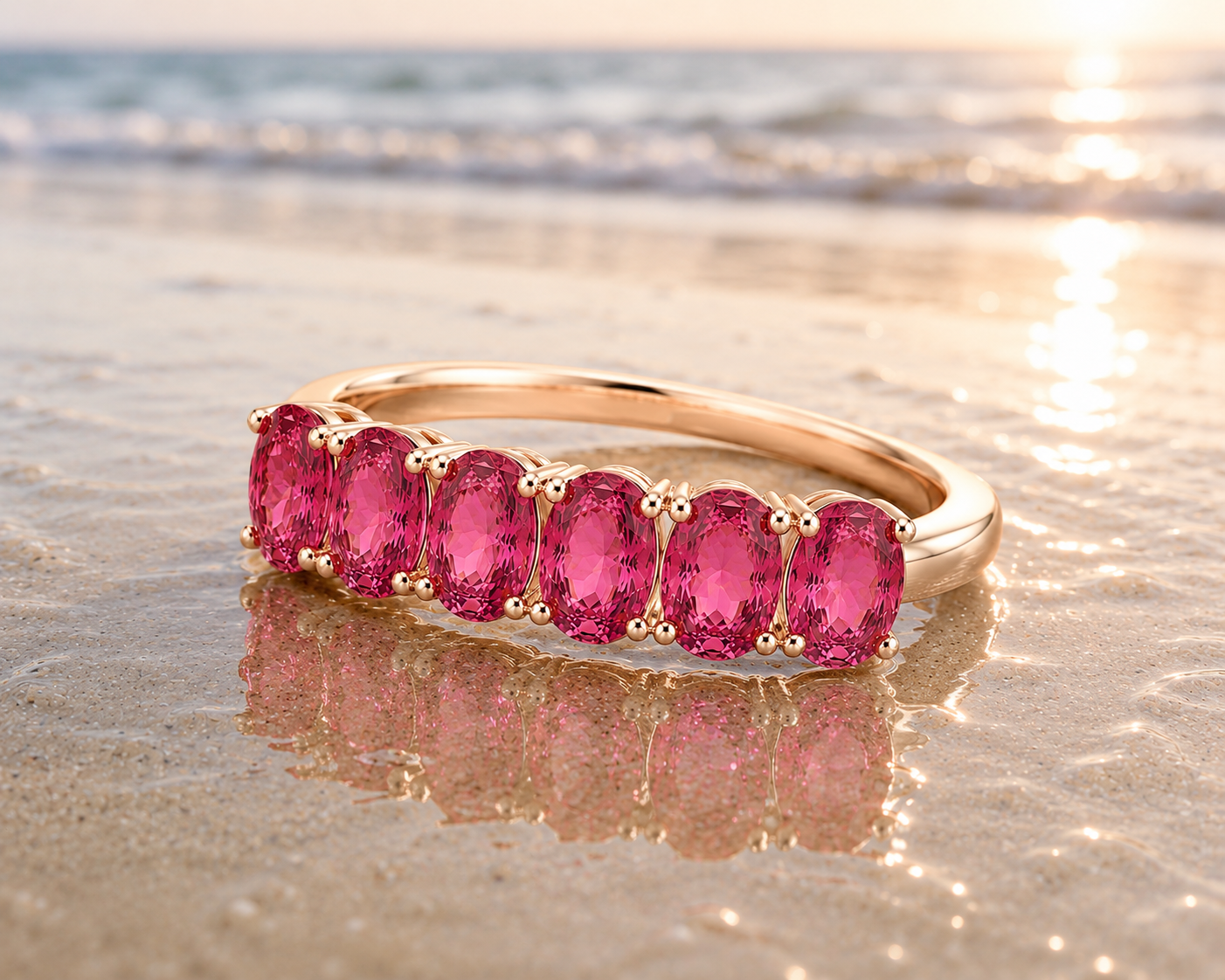 Natural Pink Garnet Band Ring 3x5mm Oval Cut | 925 Sterling Silver | Phimsera