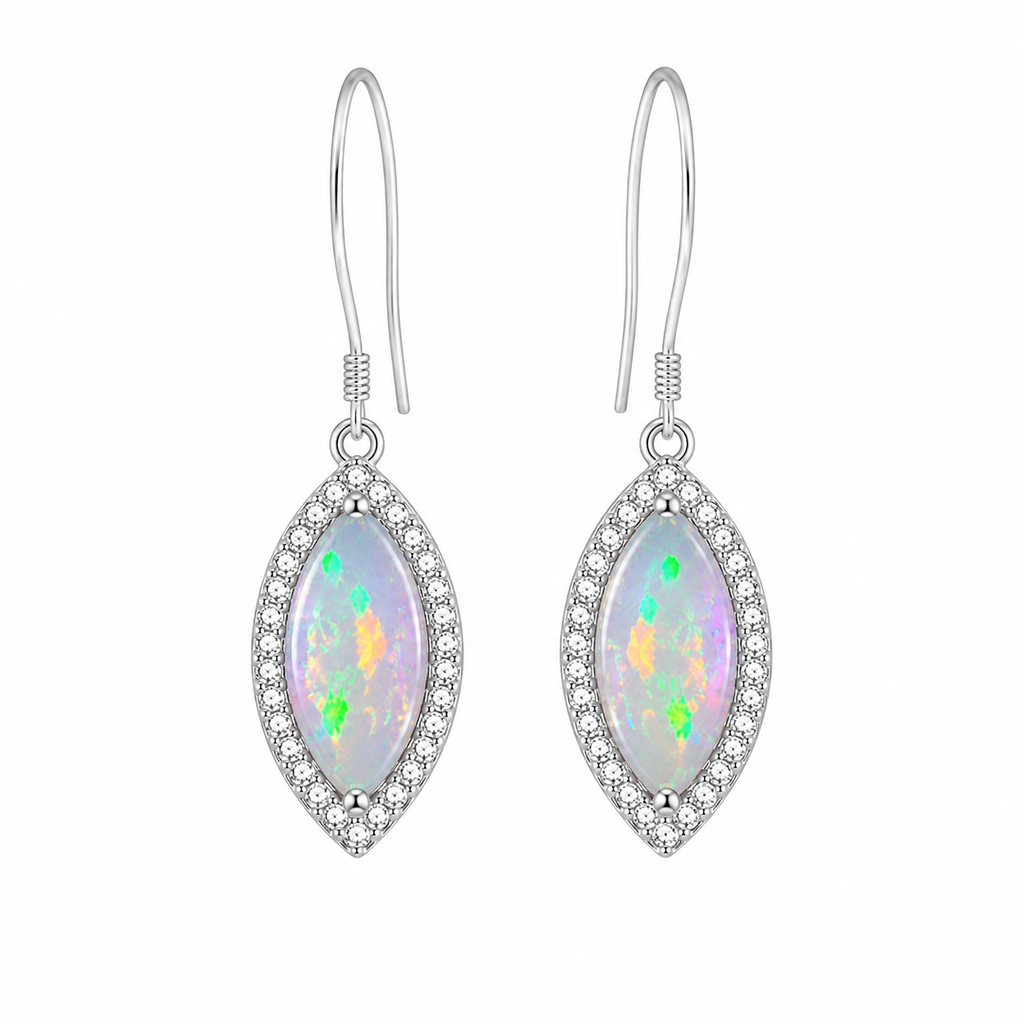 925 sterling silver fire opal dangle earrings featuring marquise-cut natural opal gemstones