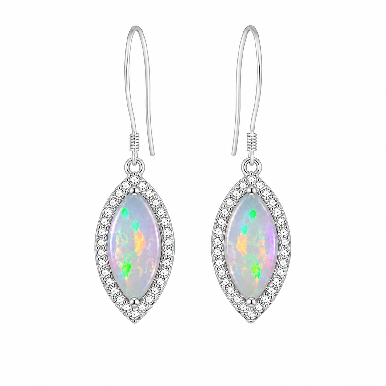 925 sterling silver fire opal dangle earrings featuring marquise-cut natural opal gemstones