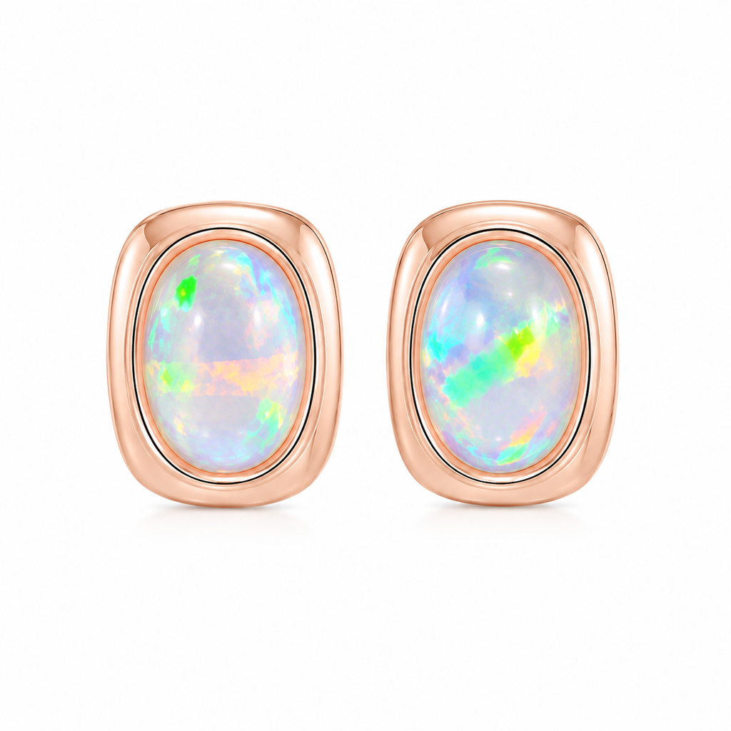 Natural 5x7mm fire opal stud earrings in rose gold plated 925 sterling silver