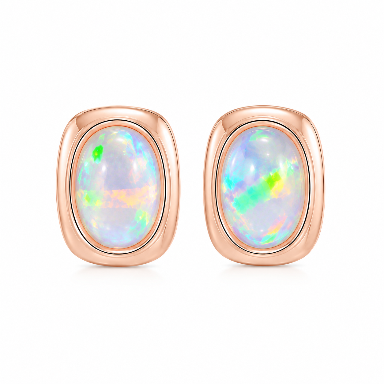 Natural 5x7mm fire opal stud earrings in rose gold plated 925 sterling silver