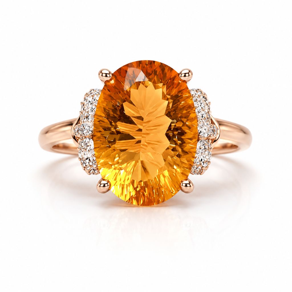 6 carat natural citrine ring with 10x14mm oval gemstone and sparkling CZ accents