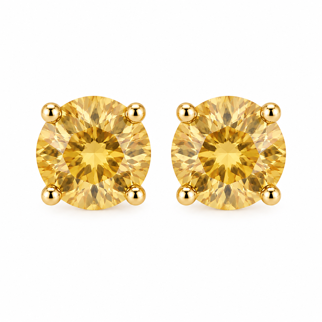Natural 5mm round citrine stud earrings featuring genuine golden citrine gemstones in classic four-prong 925 silver settings.