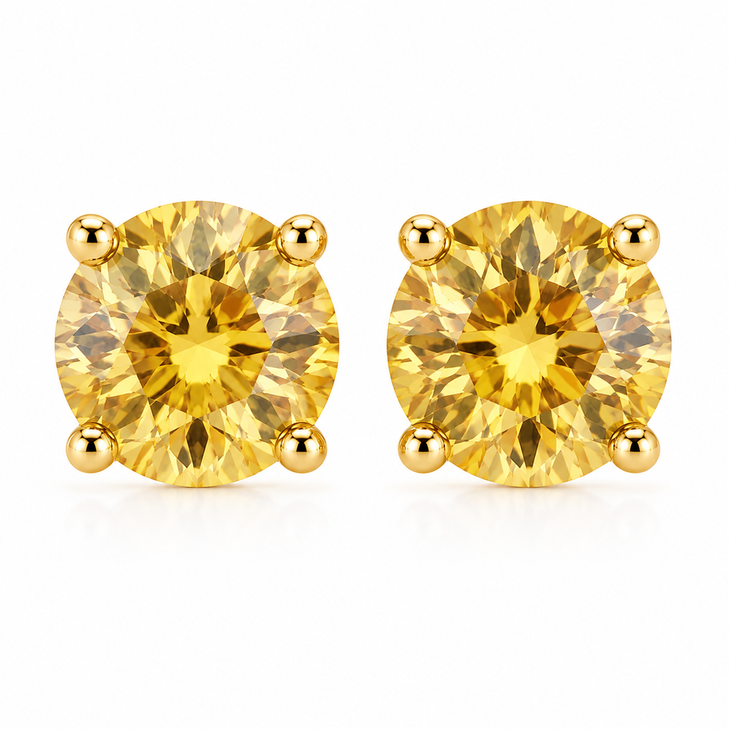 Natural 5mm round citrine stud earrings featuring genuine golden citrine gemstones in classic four-prong 925 silver settings.