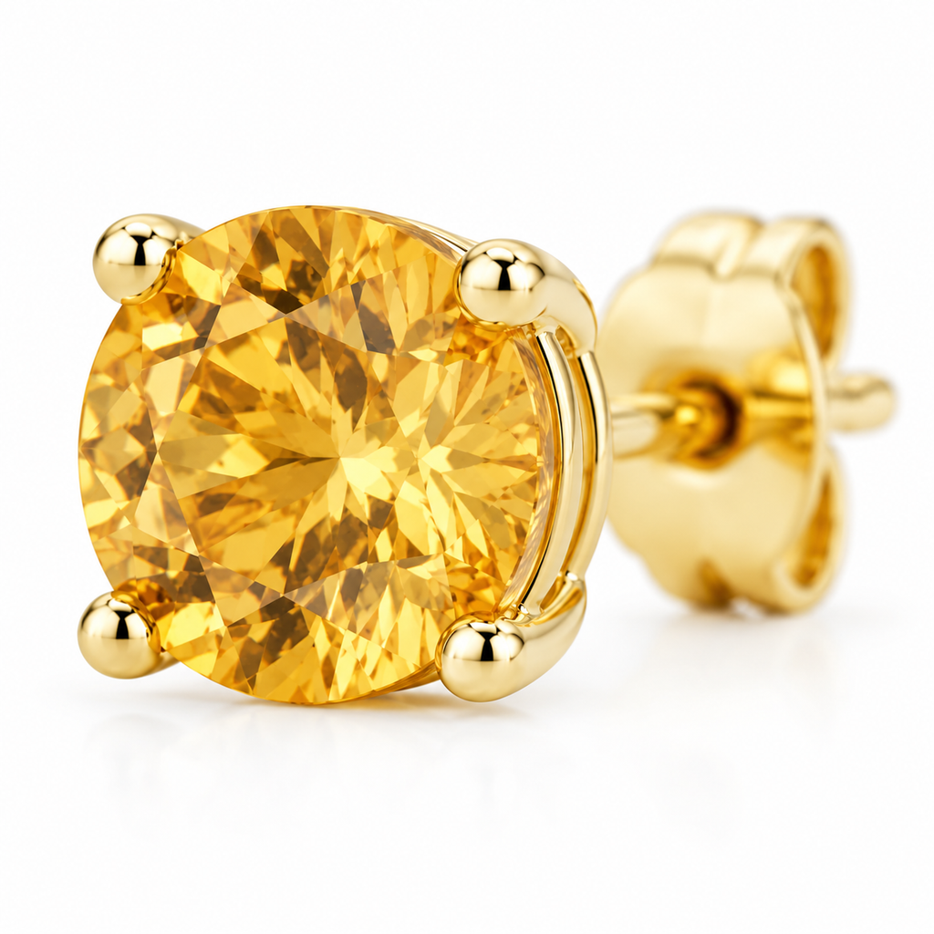 Natural 5mm round citrine stud earrings featuring genuine golden citrine gemstones in classic four-prong 925 silver settings.