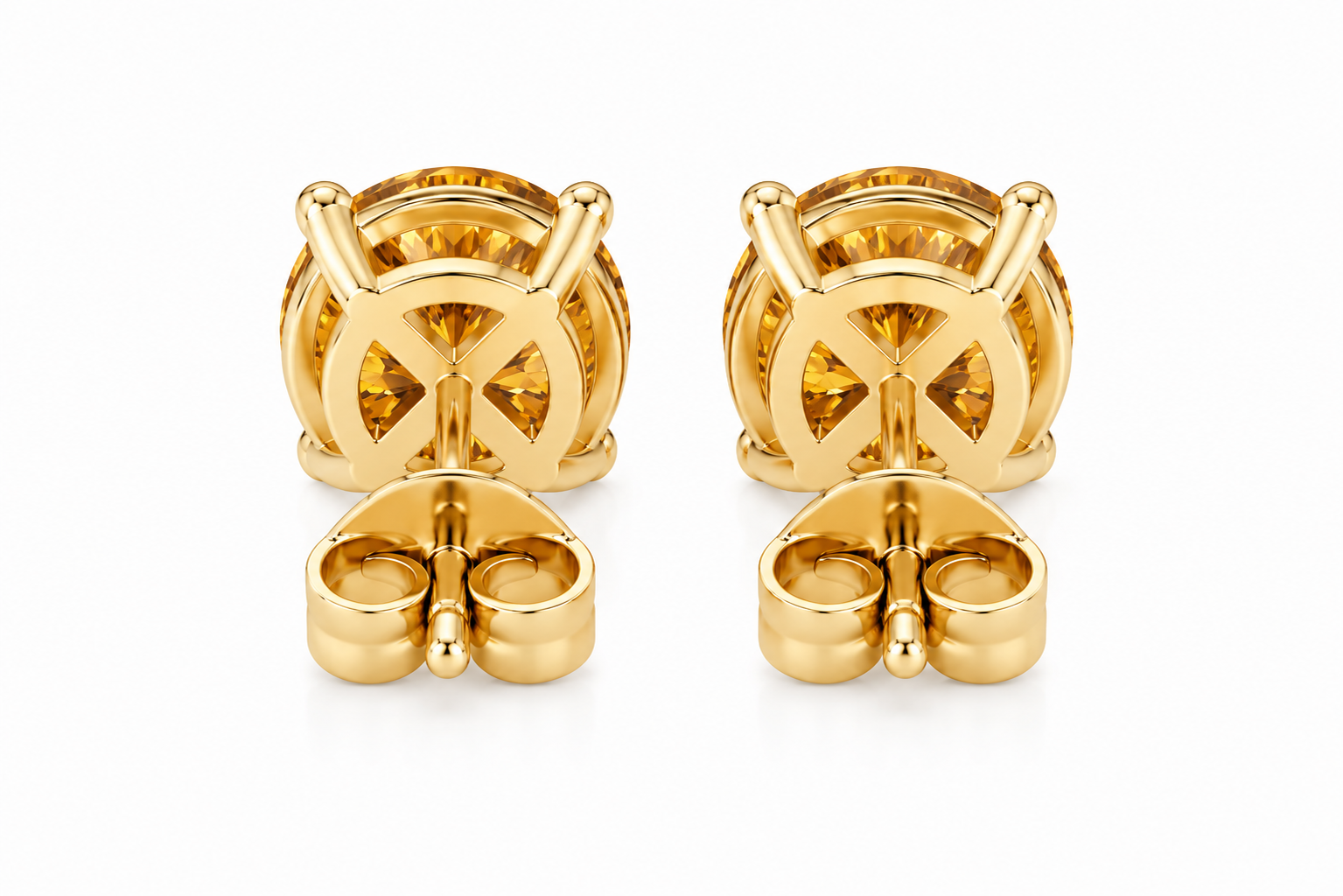 Natural 5mm round citrine stud earrings featuring genuine golden citrine gemstones in classic four-prong 925 silver settings.