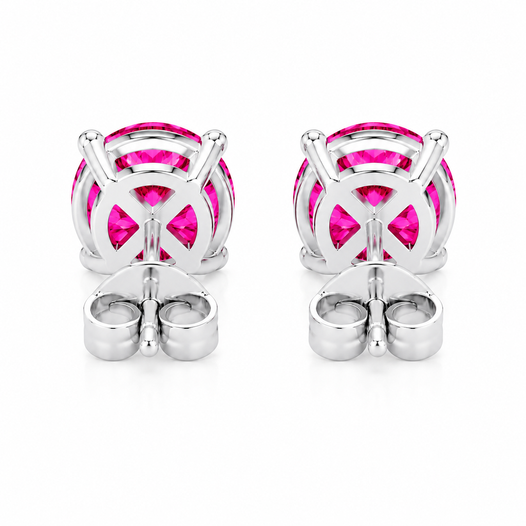 1 CT Pink Moissanite Stud Earrings featuring VVS1 Round Brilliant Cut Pink Moissanite set in 925 Sterling Silver