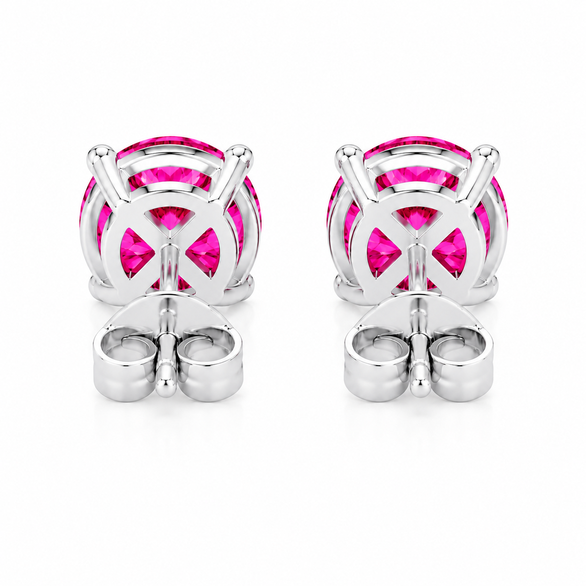 1 CT Pink Moissanite Stud Earrings featuring VVS1 Round Brilliant Cut Pink Moissanite set in 925 Sterling Silver