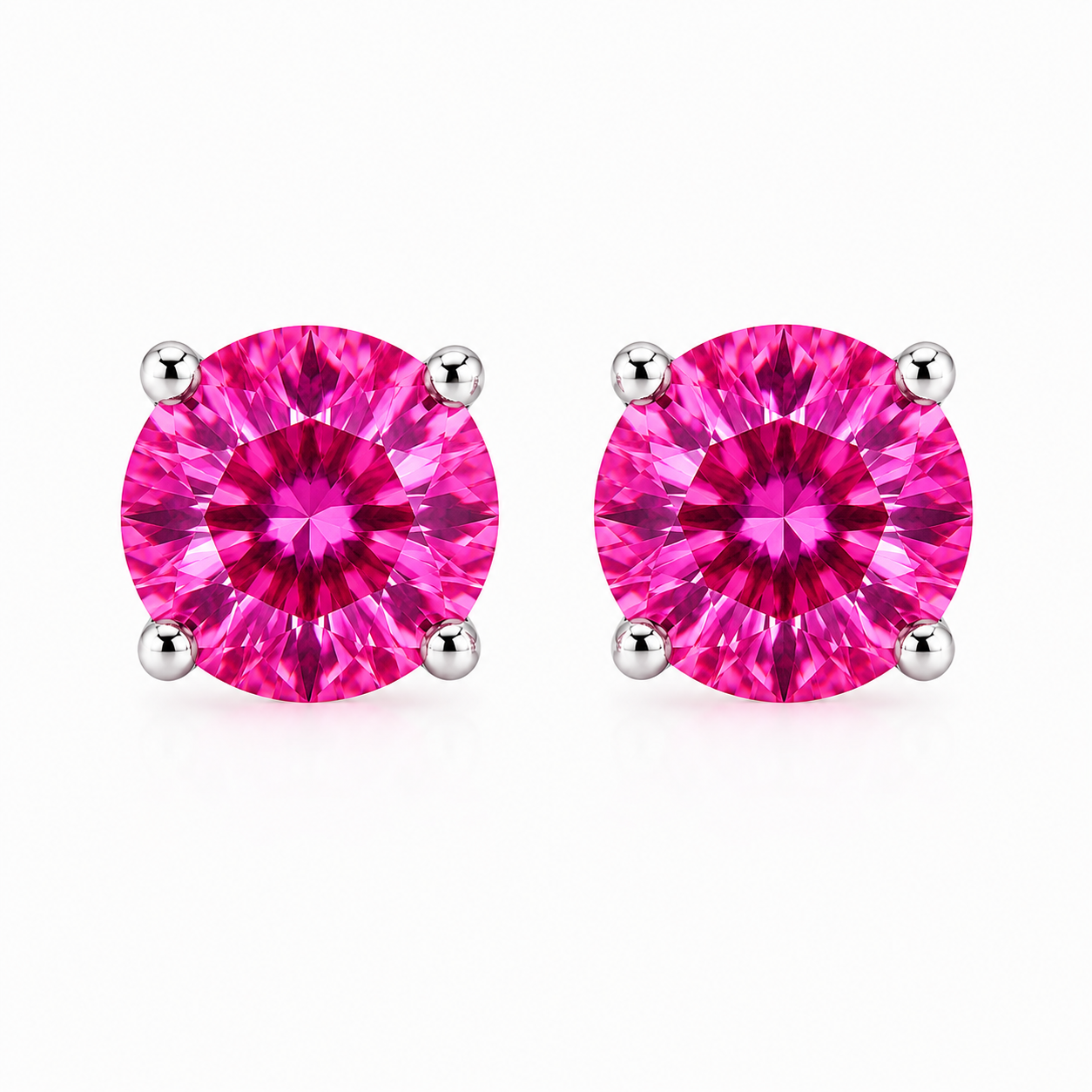 1 CT Pink Moissanite Stud Earrings featuring VVS1 Round Brilliant Cut Pink Moissanite set in 925 Sterling Silver