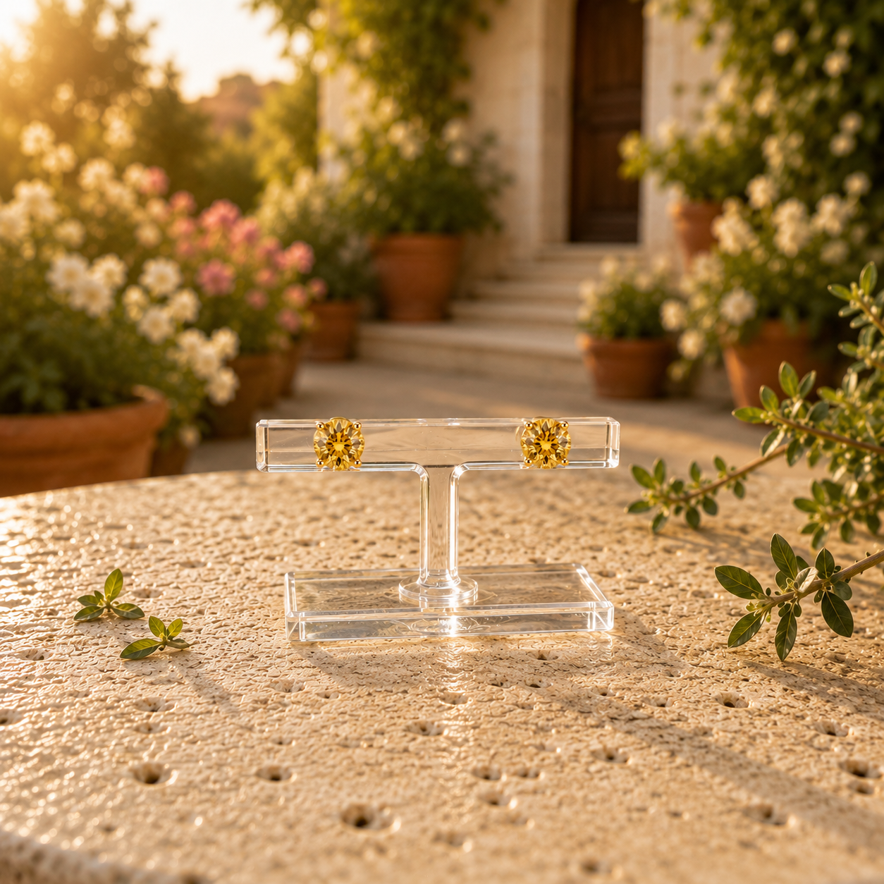 Natural 5mm round citrine stud earrings featuring genuine golden citrine gemstones in classic four-prong 925 silver settings.