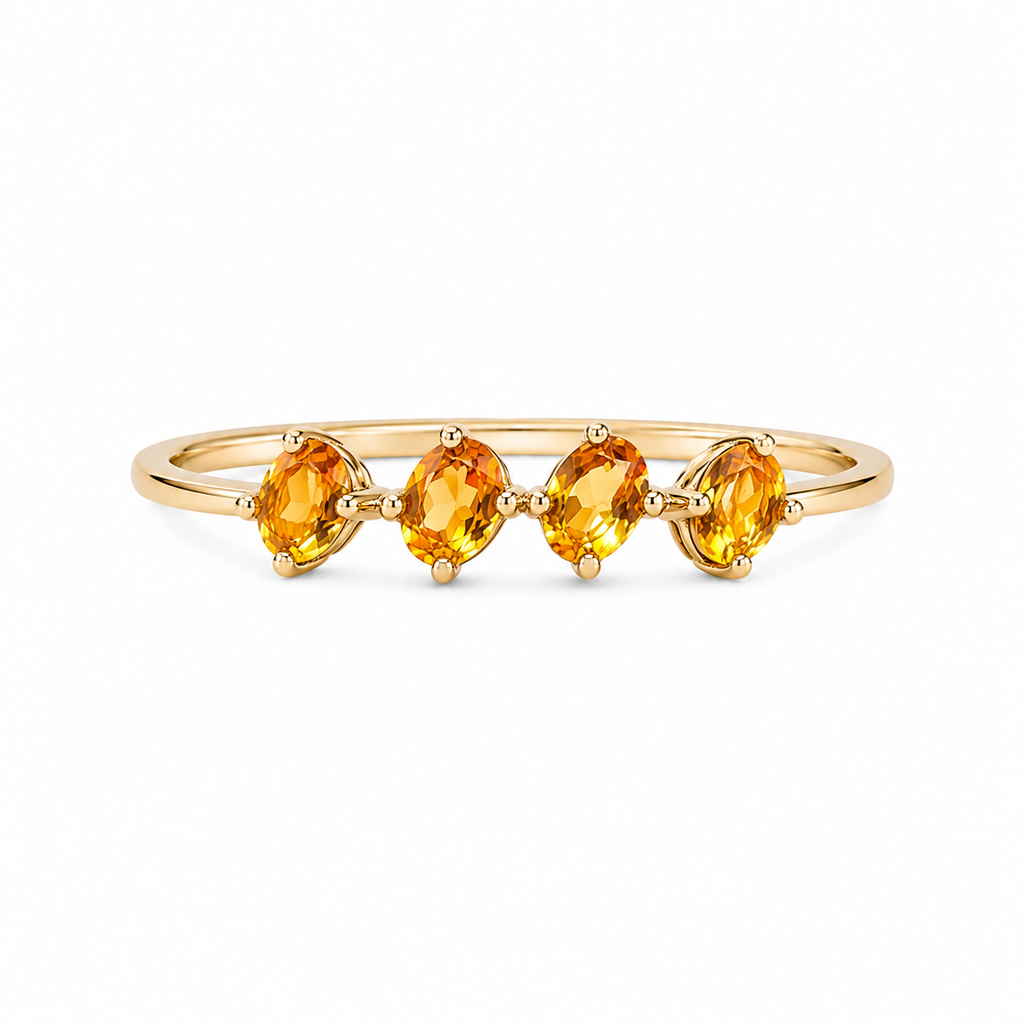 Natural citrine ring with four 3x4mm oval gemstones in 925 sterling silver