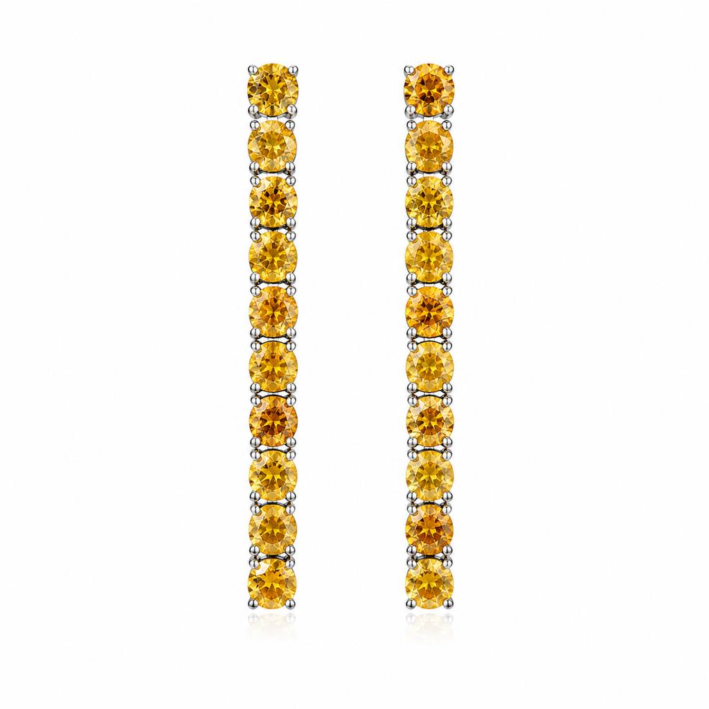 Natural Citrine Dangle Earrings 3mm VVS Grade 925 Sterling Silver