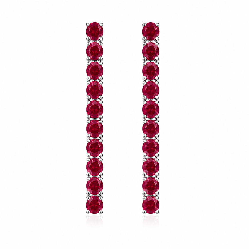 Phimsera 3mm round natural ruby dangle earrings with 10 deep red gemstones per earring in 925 sterling silver