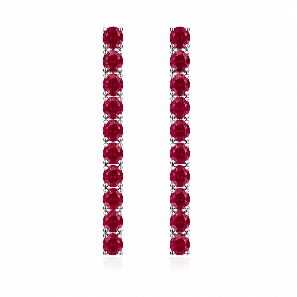 Phimsera 3mm round natural ruby dangle earrings with 10 deep red gemstones per earring in 925 sterling silver