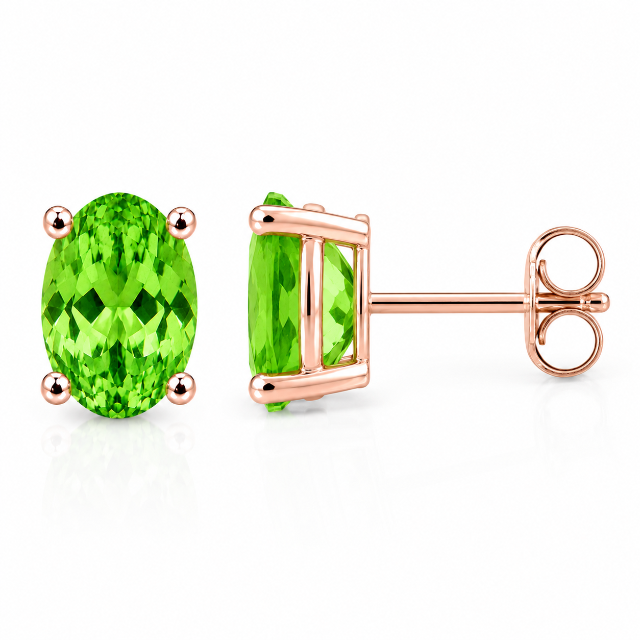 Side profile of natural 4x6mm tsavorite garnet solitaire stud earrings in sterling silver