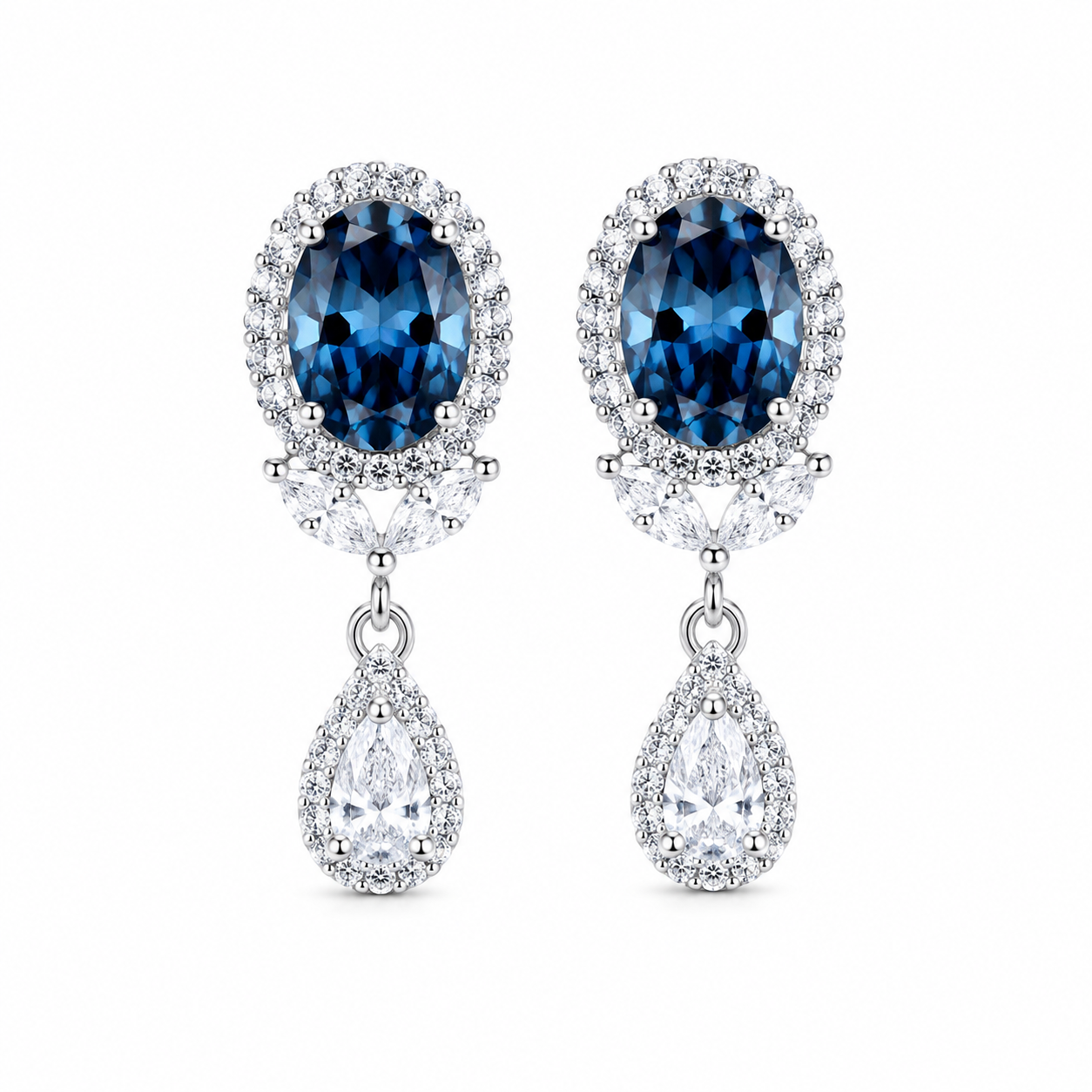 London Blue Topaz Gemstone Earrings Platinum Plated 5x7mm