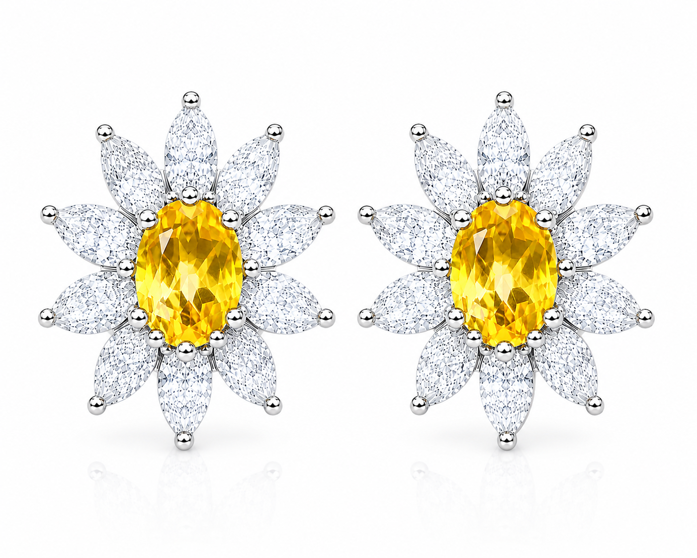 Natural 4x6mm citrine floral halo stud earrings with marquise cubic zirconia in 925 sterling silver