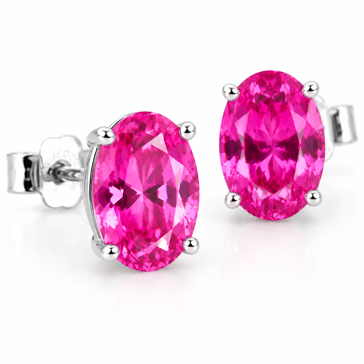 45-degree view of natural pink topaz stud earrings