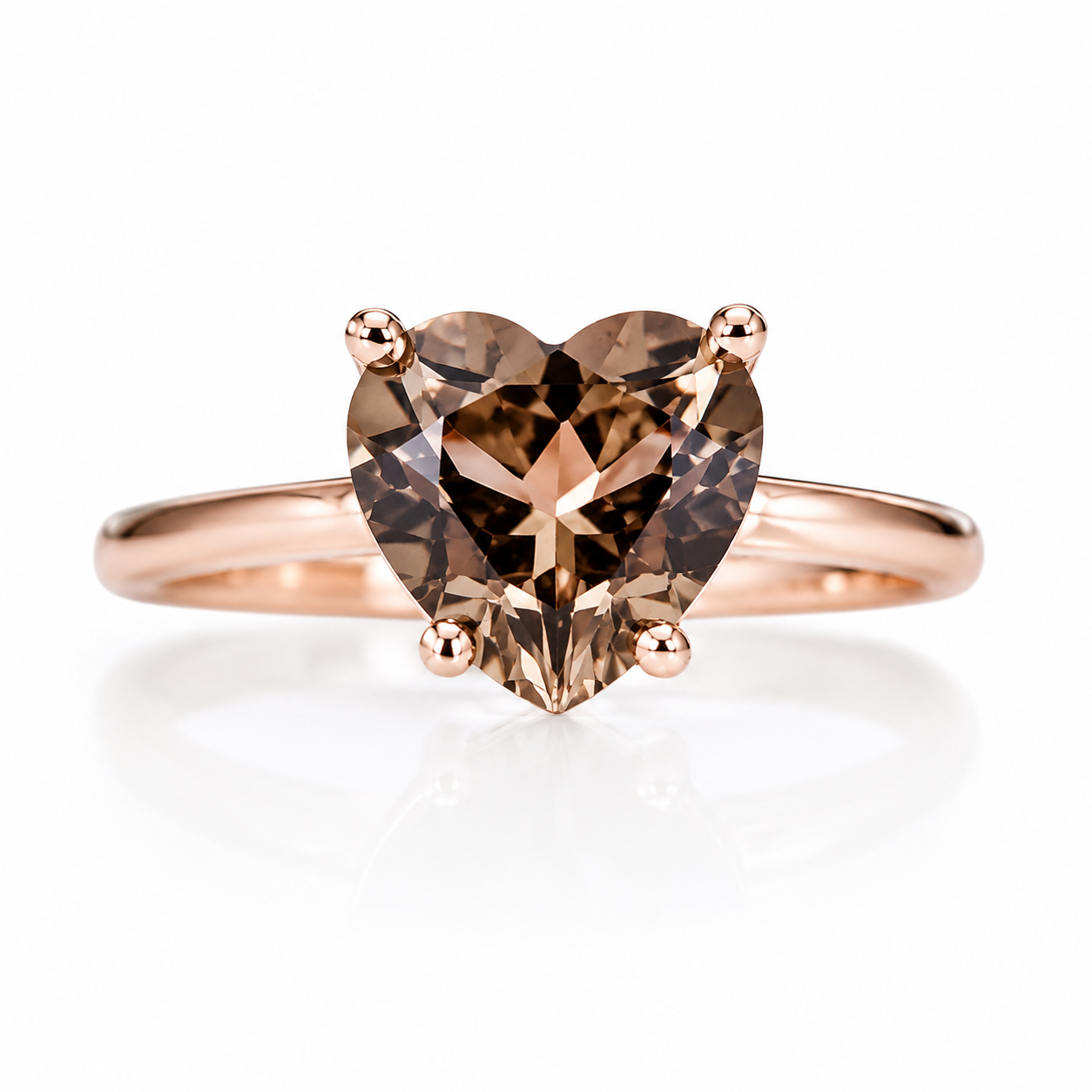 8mm heart-shaped natural smoky quartz solitaire ring in 925 sterling silver