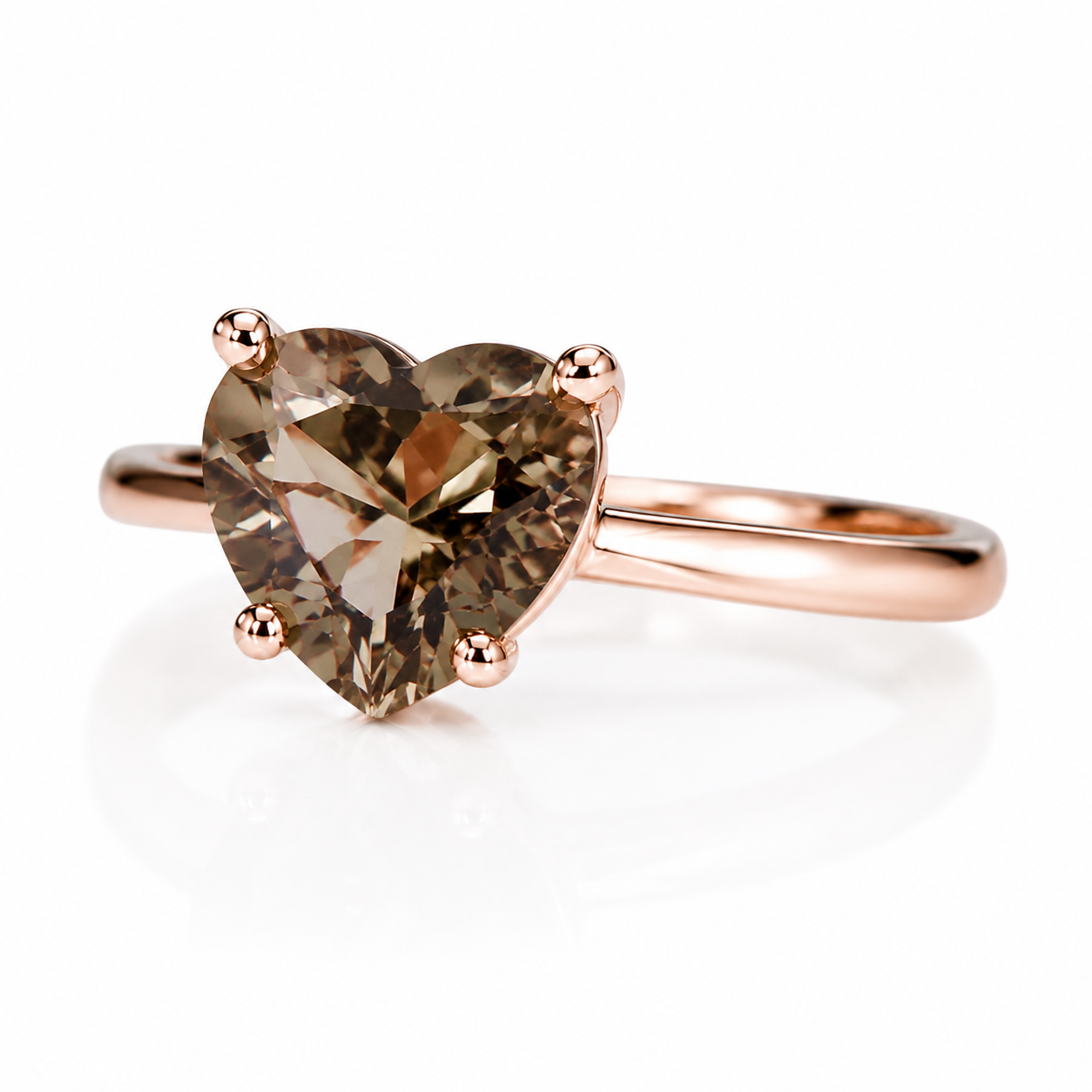 8mm heart-shaped natural smoky quartz solitaire ring in 925 sterling silver