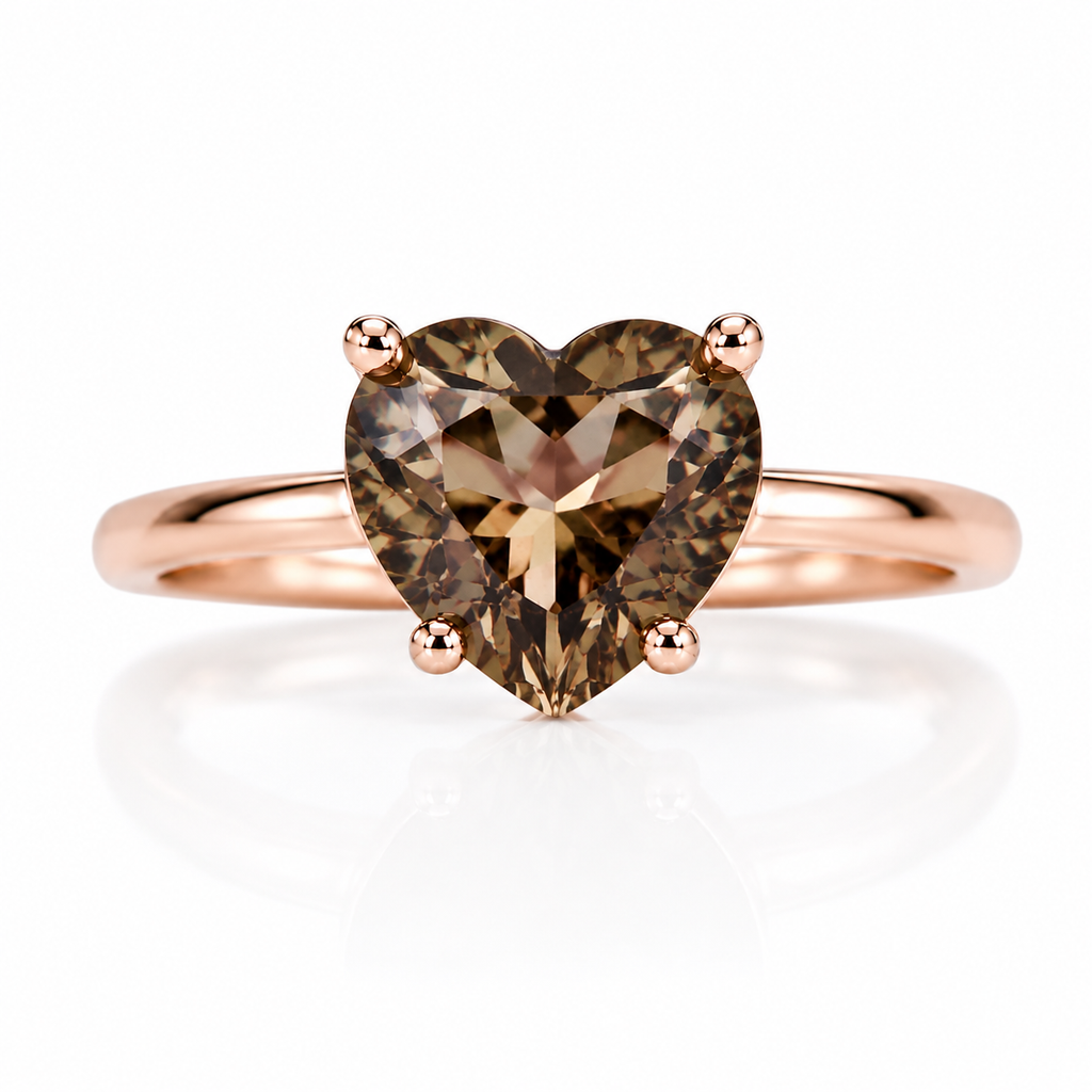 8mm heart-shaped natural smoky quartz solitaire ring in 925 sterling silver