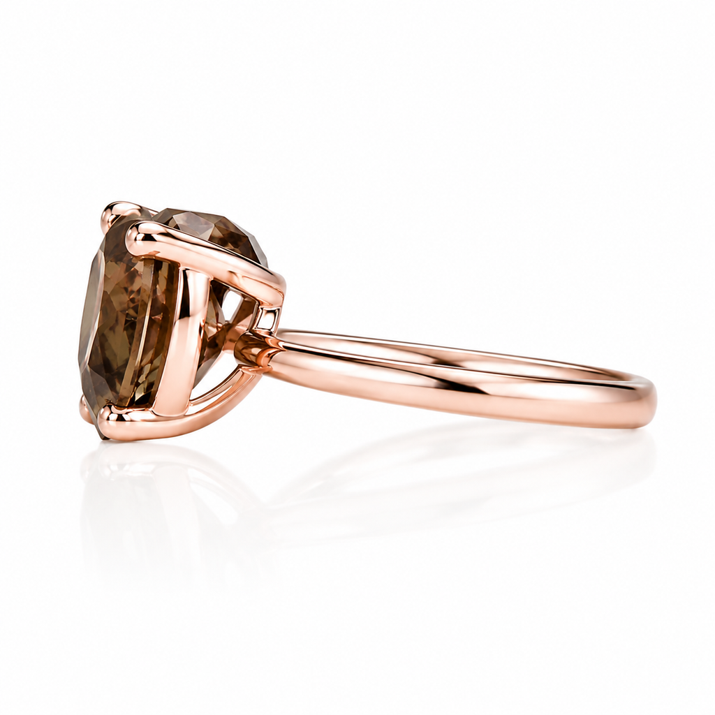 8mm heart-shaped natural smoky quartz solitaire ring in 925 sterling silver