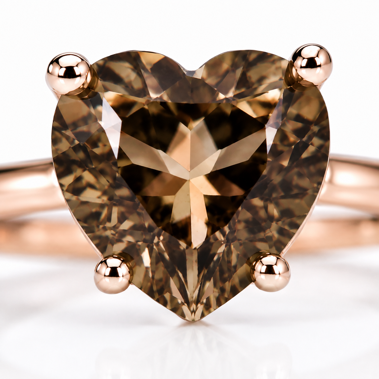 8mm heart-shaped natural smoky quartz solitaire ring in 925 sterling silver