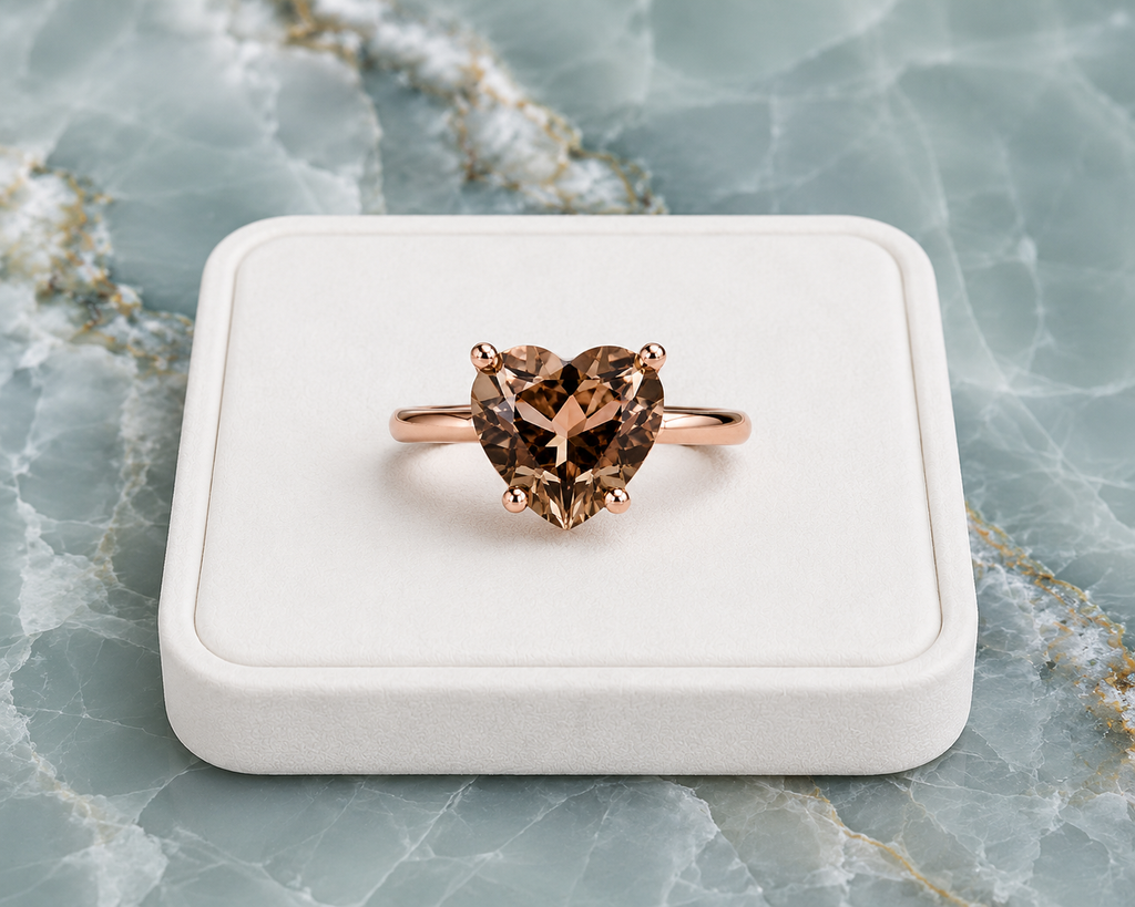 8mm heart-shaped natural smoky quartz solitaire ring in 925 sterling silver