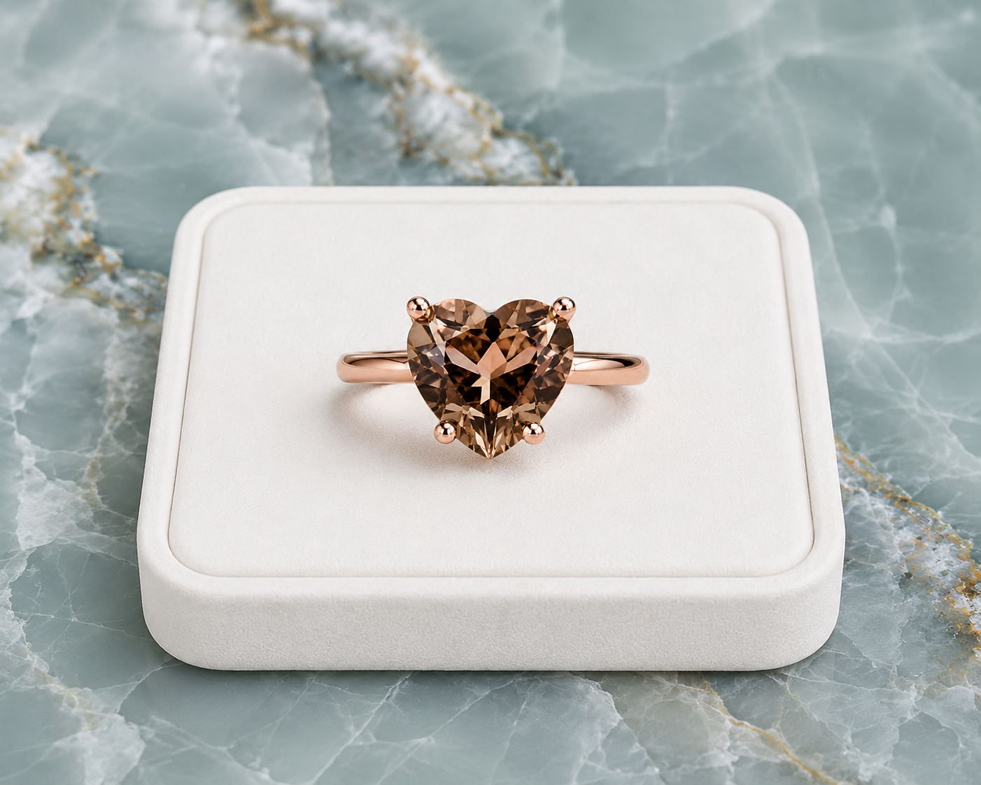 8mm heart-shaped natural smoky quartz solitaire ring in 925 sterling silver