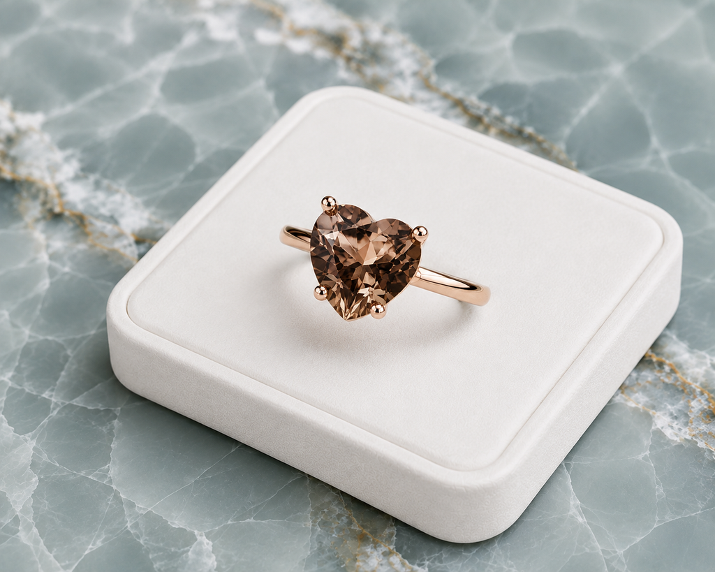 8mm heart-shaped natural smoky quartz solitaire ring in 925 sterling silver