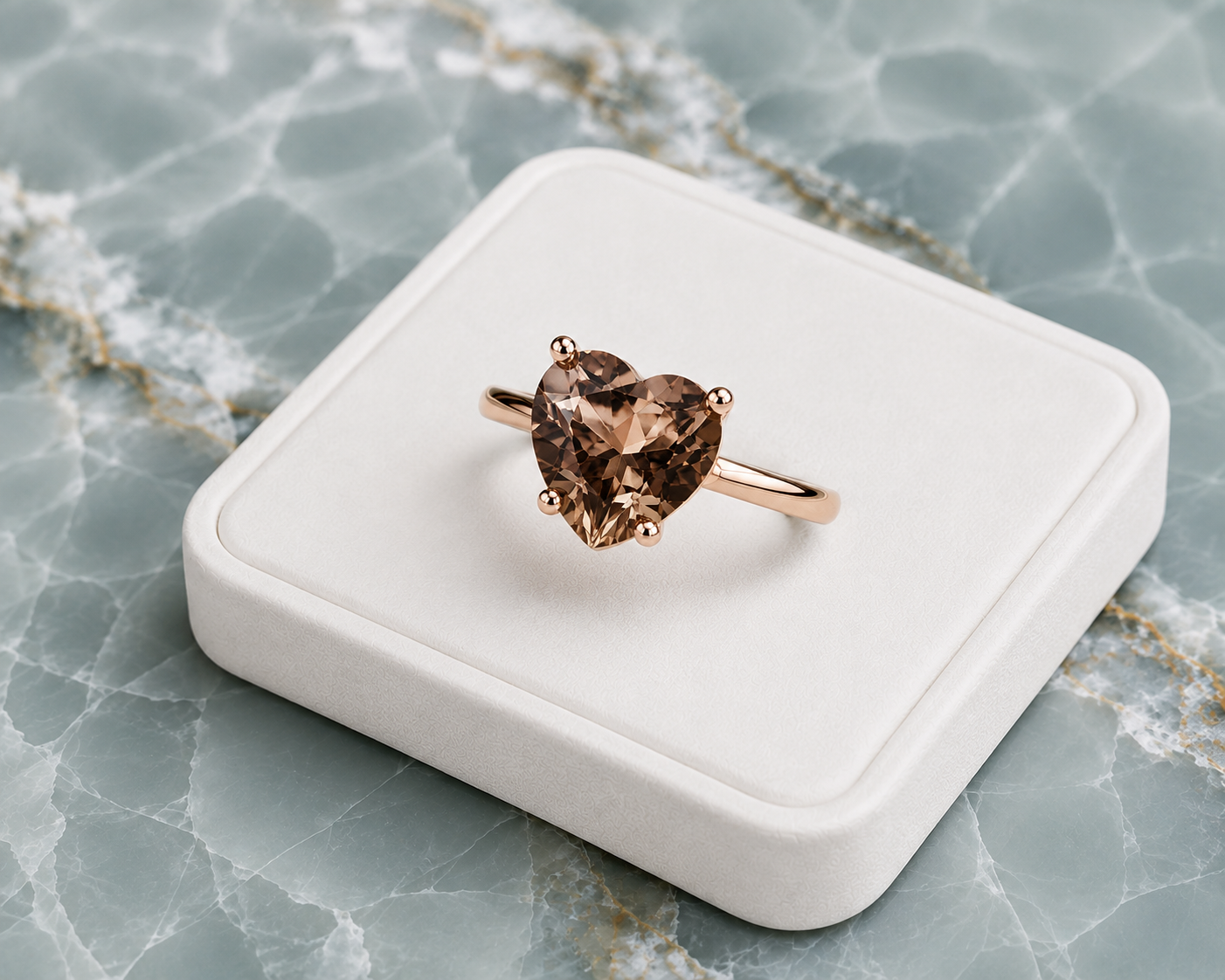 8mm heart-shaped natural smoky quartz solitaire ring in 925 sterling silver