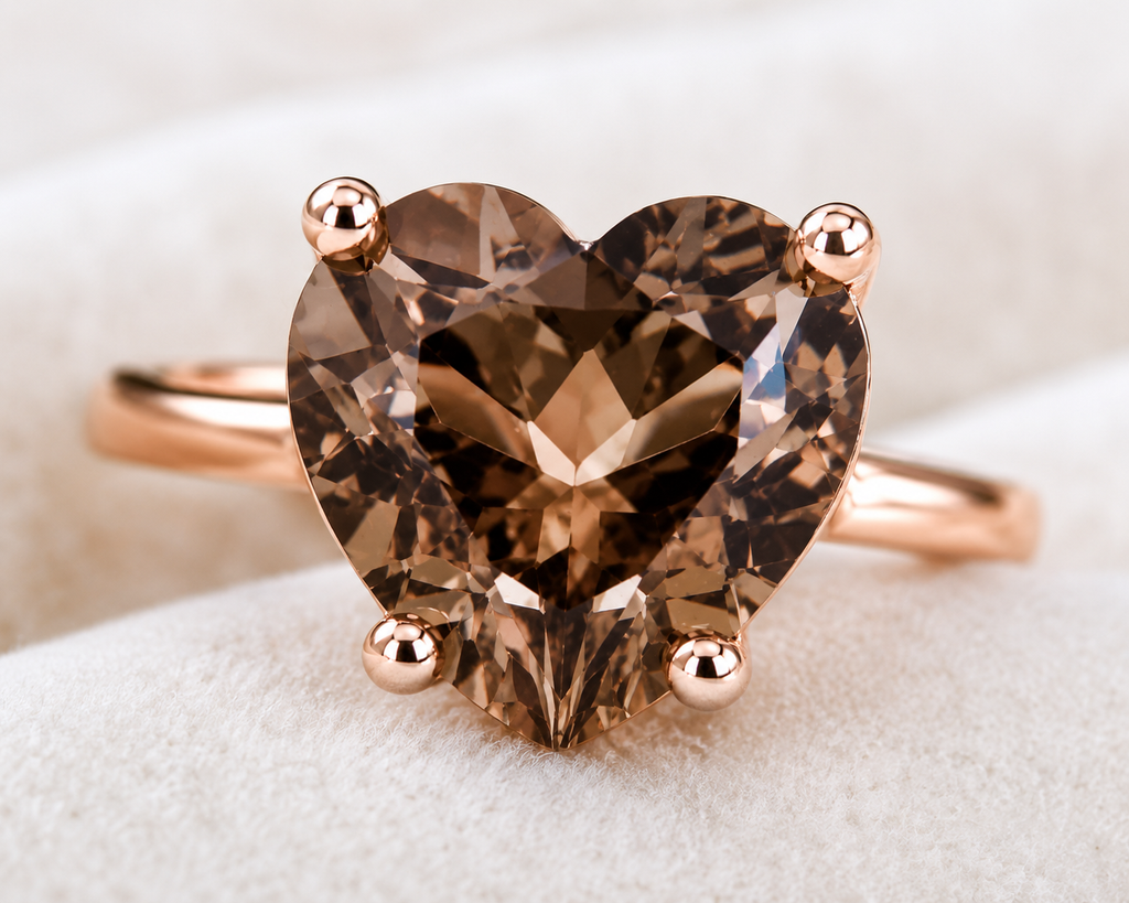 8mm heart-shaped natural smoky quartz solitaire ring in 925 sterling silver