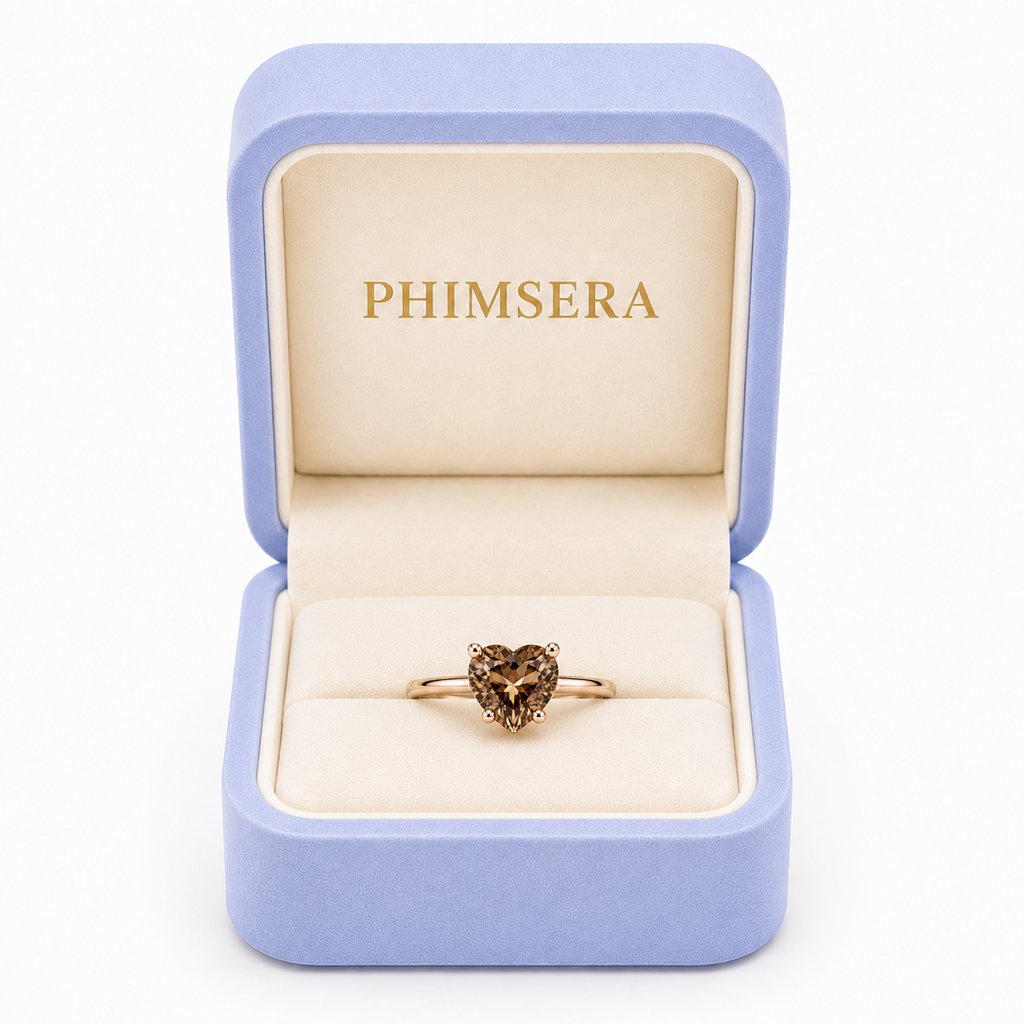 8mm heart-shaped natural smoky quartz solitaire ring in 925 sterling silver
