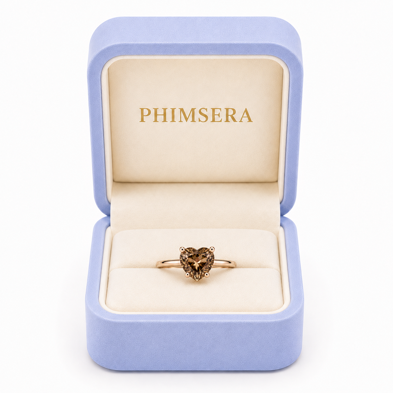 8mm heart-shaped natural smoky quartz solitaire ring in 925 sterling silver