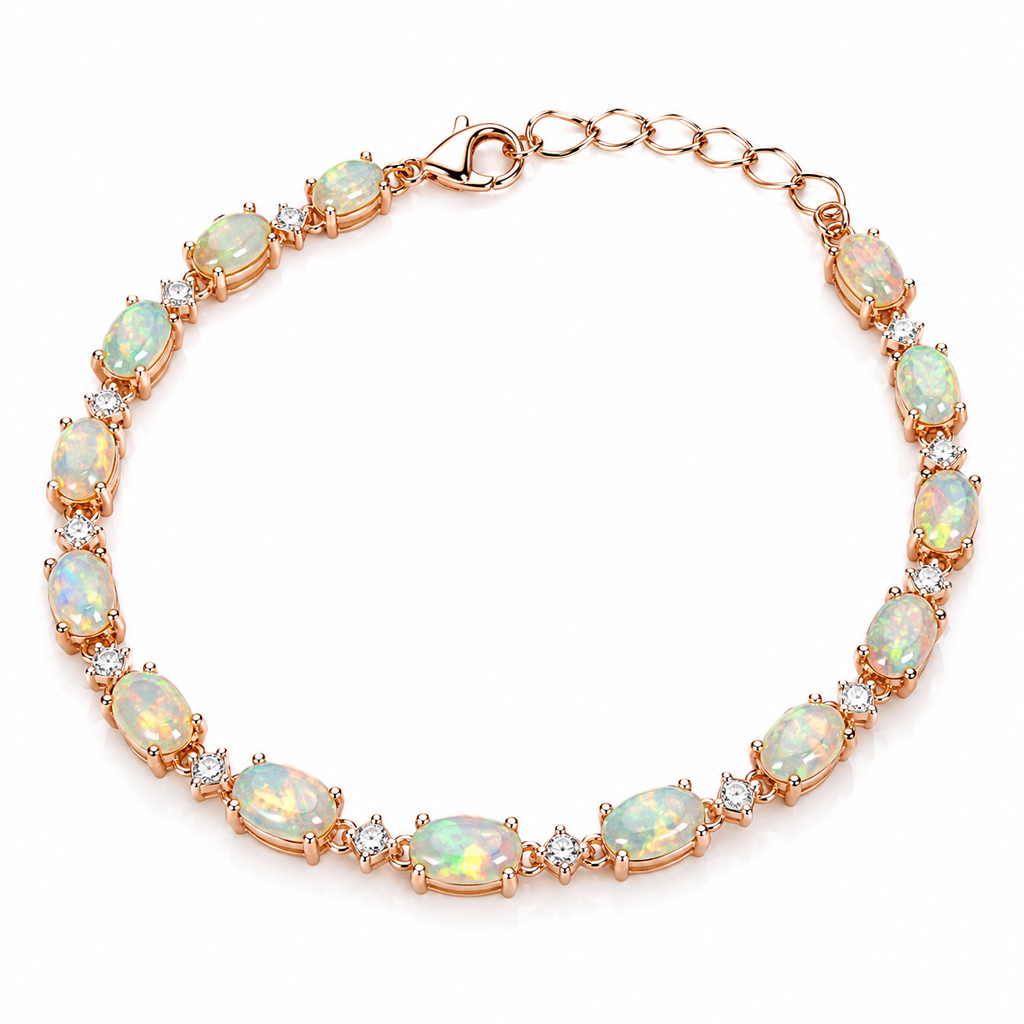 Natural 4x6mm Fire Opal Tennis Bracelet hero image on white background