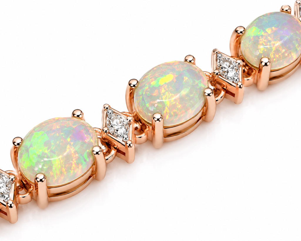 Natural 4x6mm Fire Opal Tennis Bracelet hero image on white background