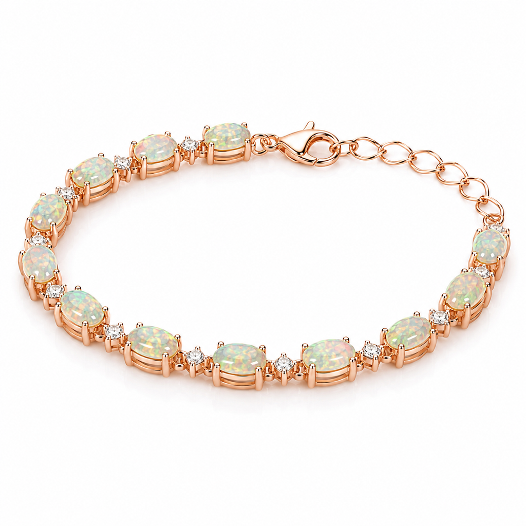 45-degree view of natural fire opal tennis bracelet