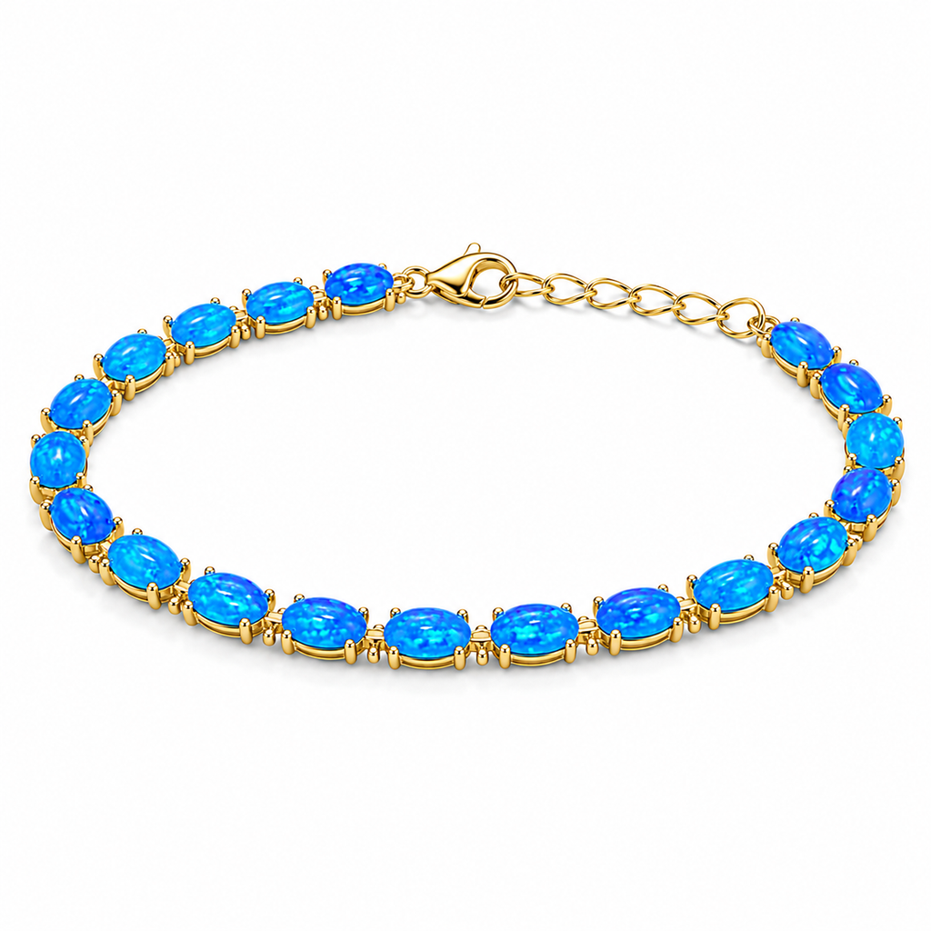 Blue Fire Opal bracelet in Platinum Plated sterling silver with genuine 4x6mm oval Australian Fire Opals.