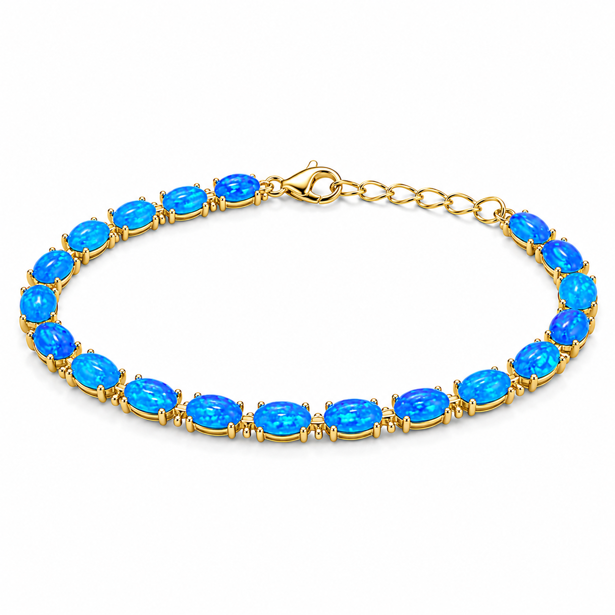 Blue Fire Opal bracelet in Platinum Plated sterling silver with genuine 4x6mm oval Australian Fire Opals.