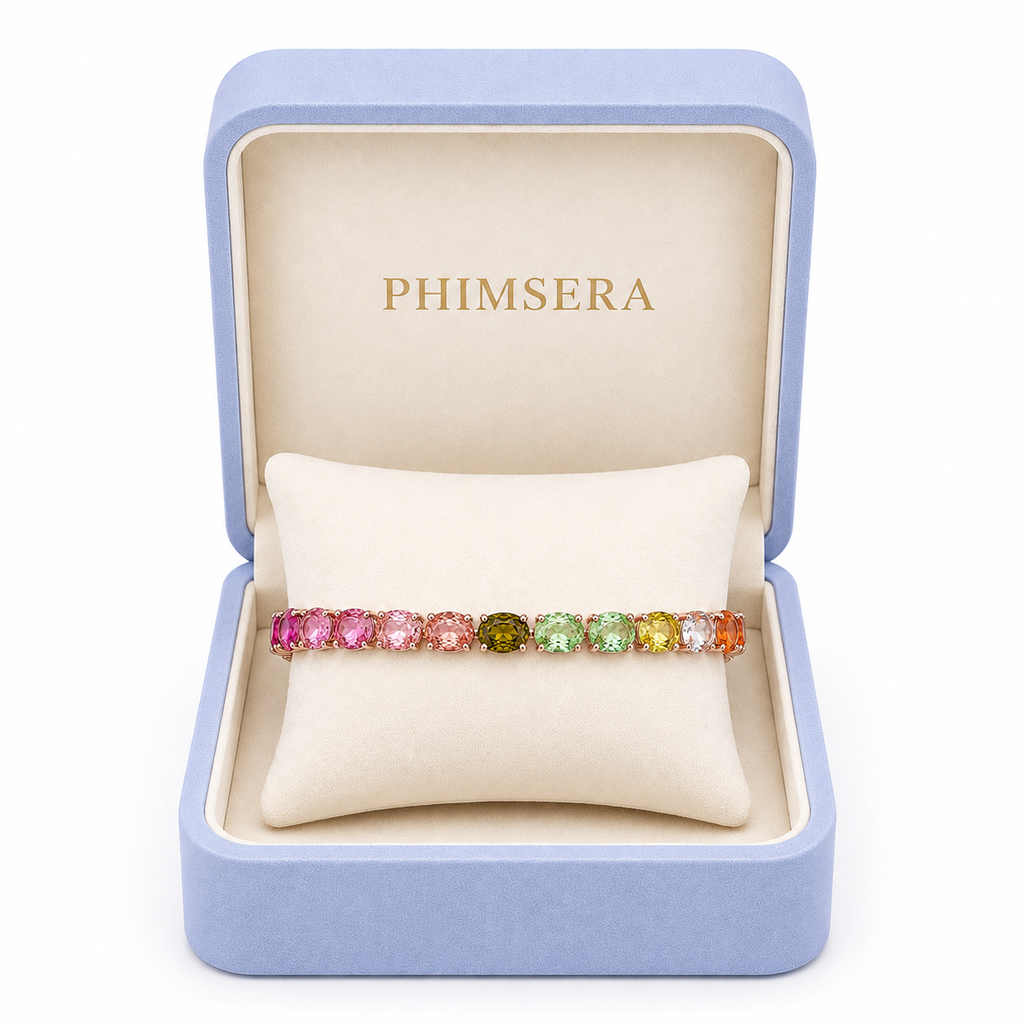 Natural Brazilian Tourmaline 4x6mm Tennis Bracelet in Rose Gold Plated 925 Sterling Silver