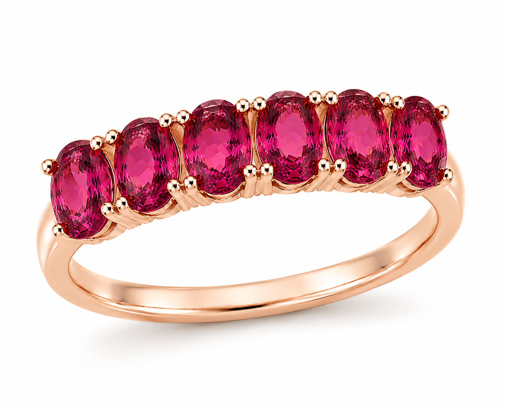 Natural red garnet 3x5mm oval gemstone band ring in 925 sterling silver, elegant January birthstone jewelry and gift for her by PHIMSERA