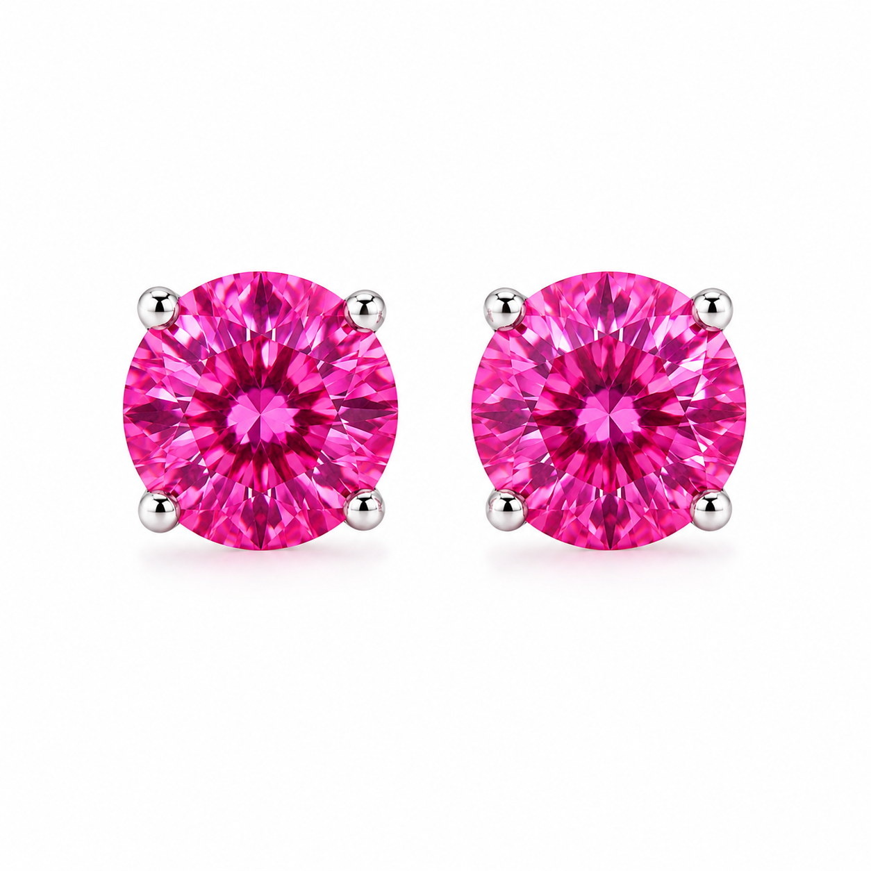 1 CT Pink Moissanite Stud Earrings featuring VVS1 Round Brilliant Cut Pink Moissanite set in 925 Sterling Silver