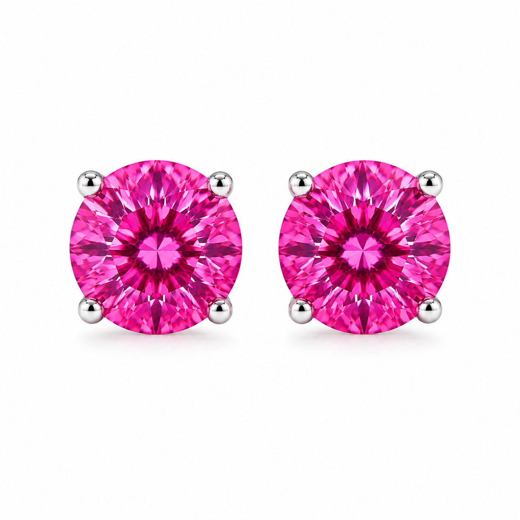1 CT Pink Moissanite Stud Earrings featuring VVS1 Round Brilliant Cut Pink Moissanite set in 925 Sterling Silver