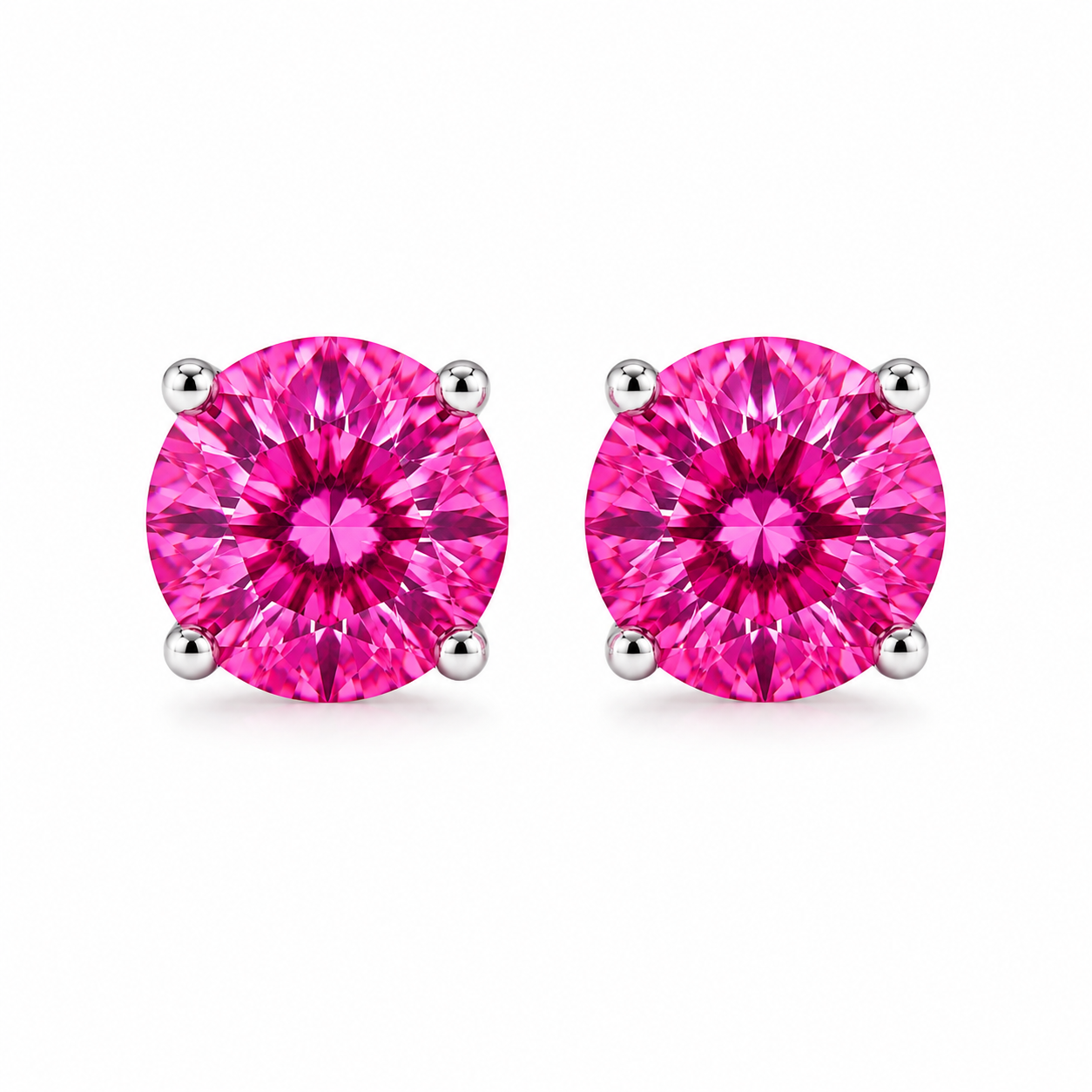 1 CT Pink Moissanite Stud Earrings featuring VVS1 Round Brilliant Cut Pink Moissanite set in 925 Sterling Silver