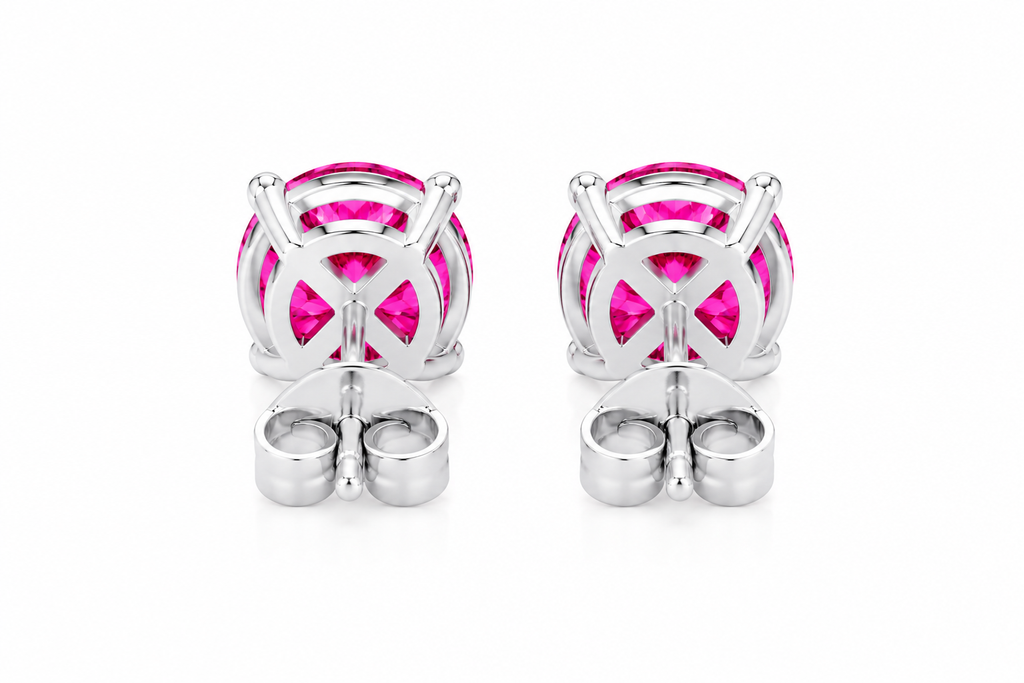 1 CT Pink Moissanite Stud Earrings featuring VVS1 Round Brilliant Cut Pink Moissanite set in 925 Sterling Silver