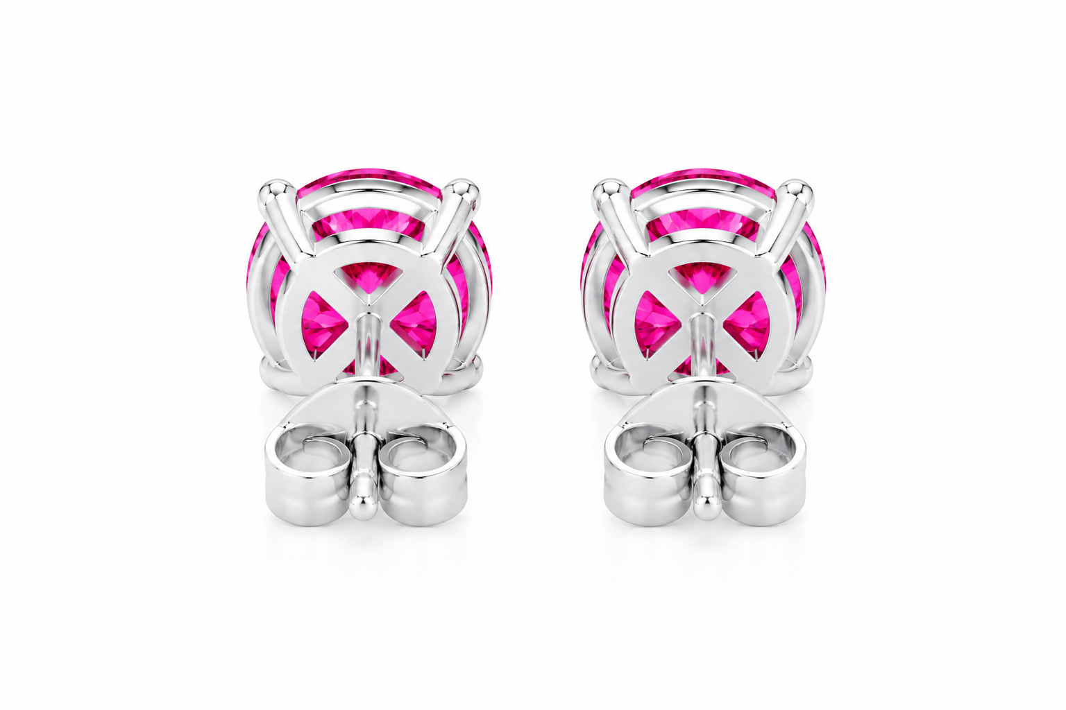 1 CT Pink Moissanite Stud Earrings featuring VVS1 Round Brilliant Cut Pink Moissanite set in 925 Sterling Silver
