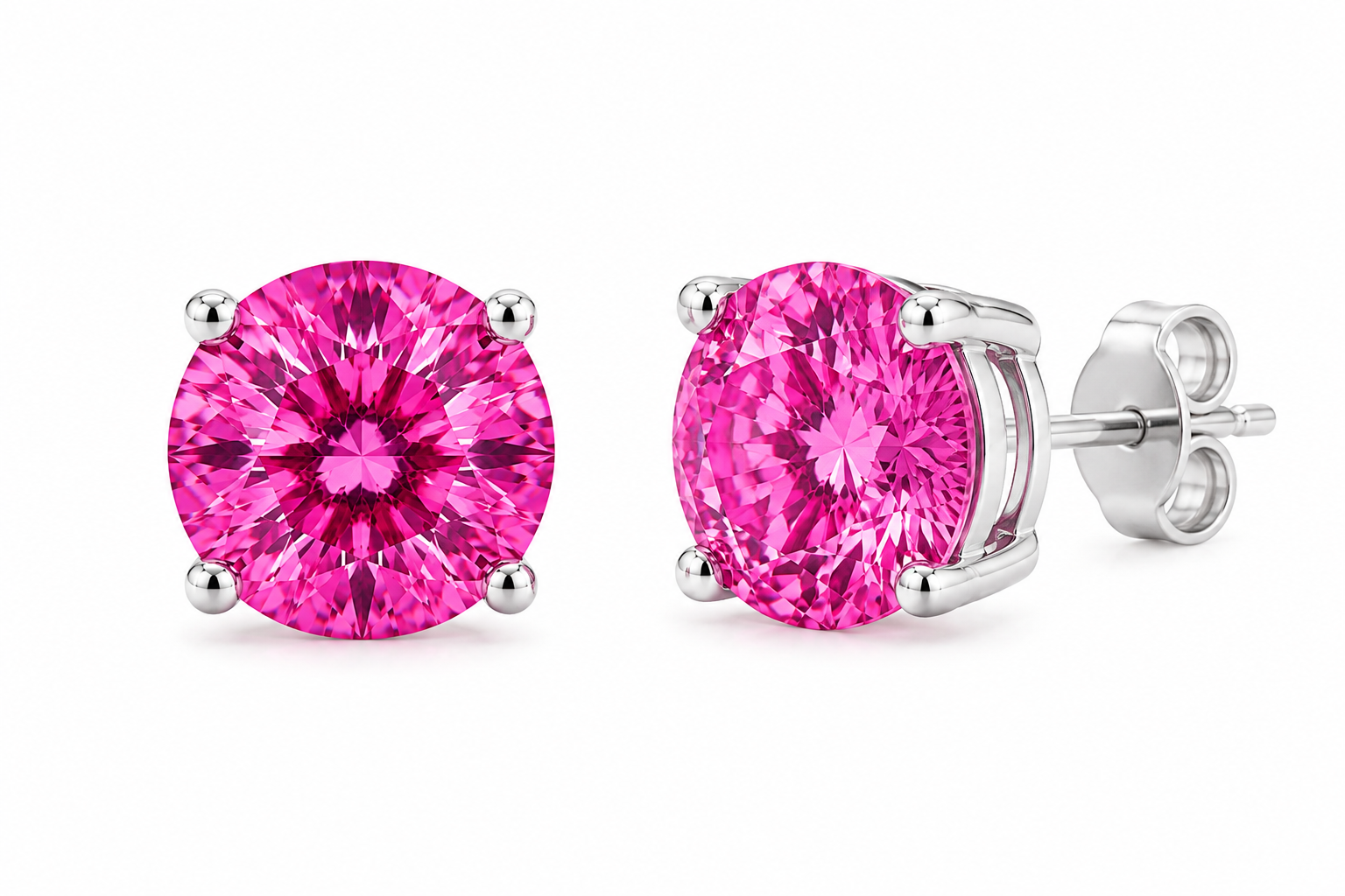 1 CT Pink Moissanite Stud Earrings featuring VVS1 Round Brilliant Cut Pink Moissanite set in 925 Sterling Silver