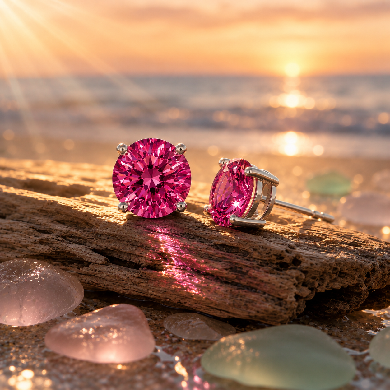 1 CT Pink Moissanite Stud Earrings featuring VVS1 Round Brilliant Cut Pink Moissanite set in 925 Sterling Silver